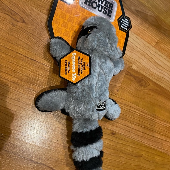 EW! POWER HOUSE RACCOON DOG TOY PREMIUM MINI TOUGH PLUSH w/ SQUEAKERS 11” - Picture 2 of 5